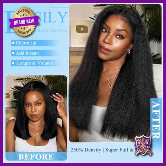 13x6 HD Lace Front Wig 250% Density Kinky Straight Human Hair 24 Inch main image 4